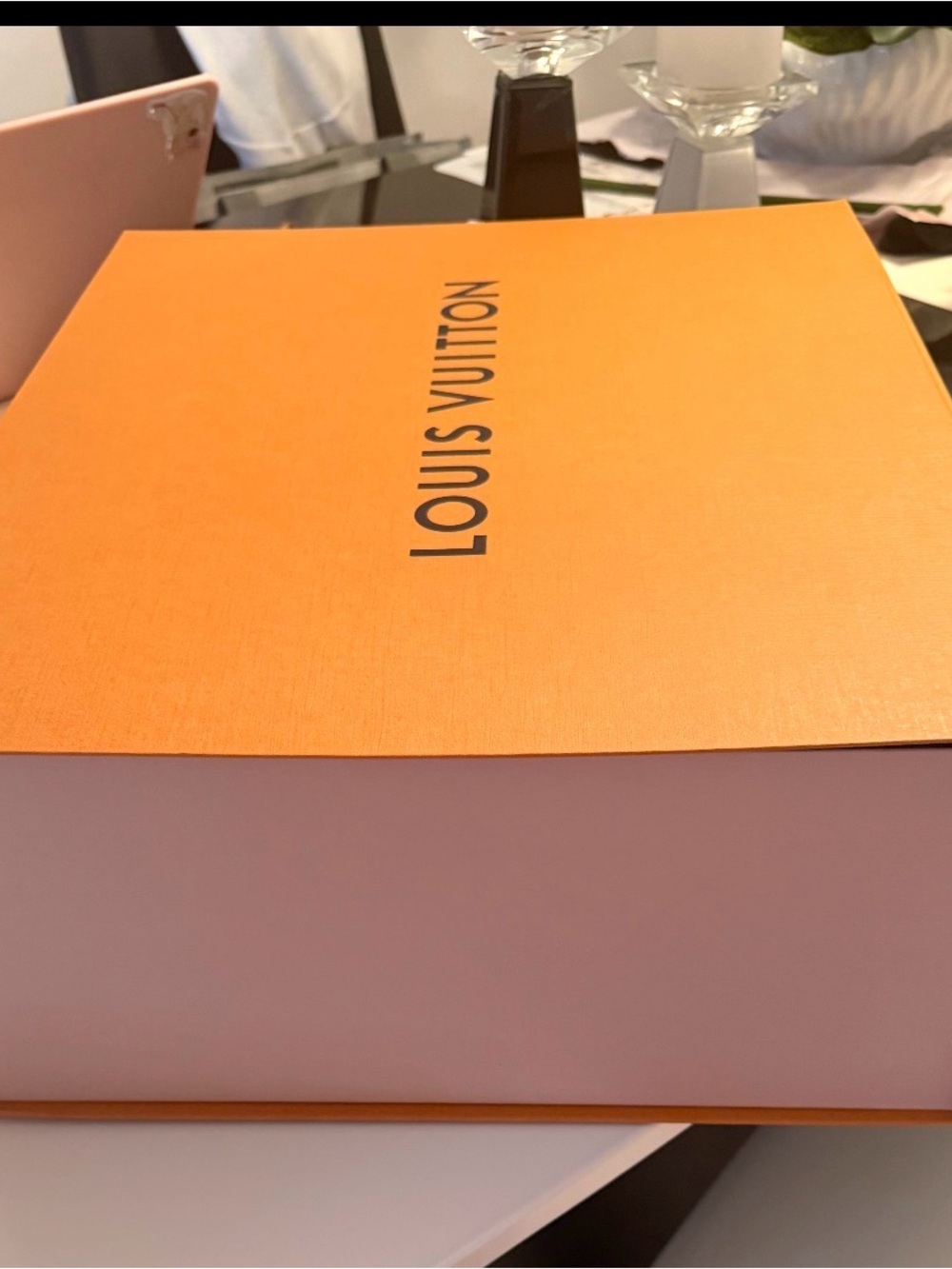 Louis Vuitton Orange Shopping Bag with Blue Handles